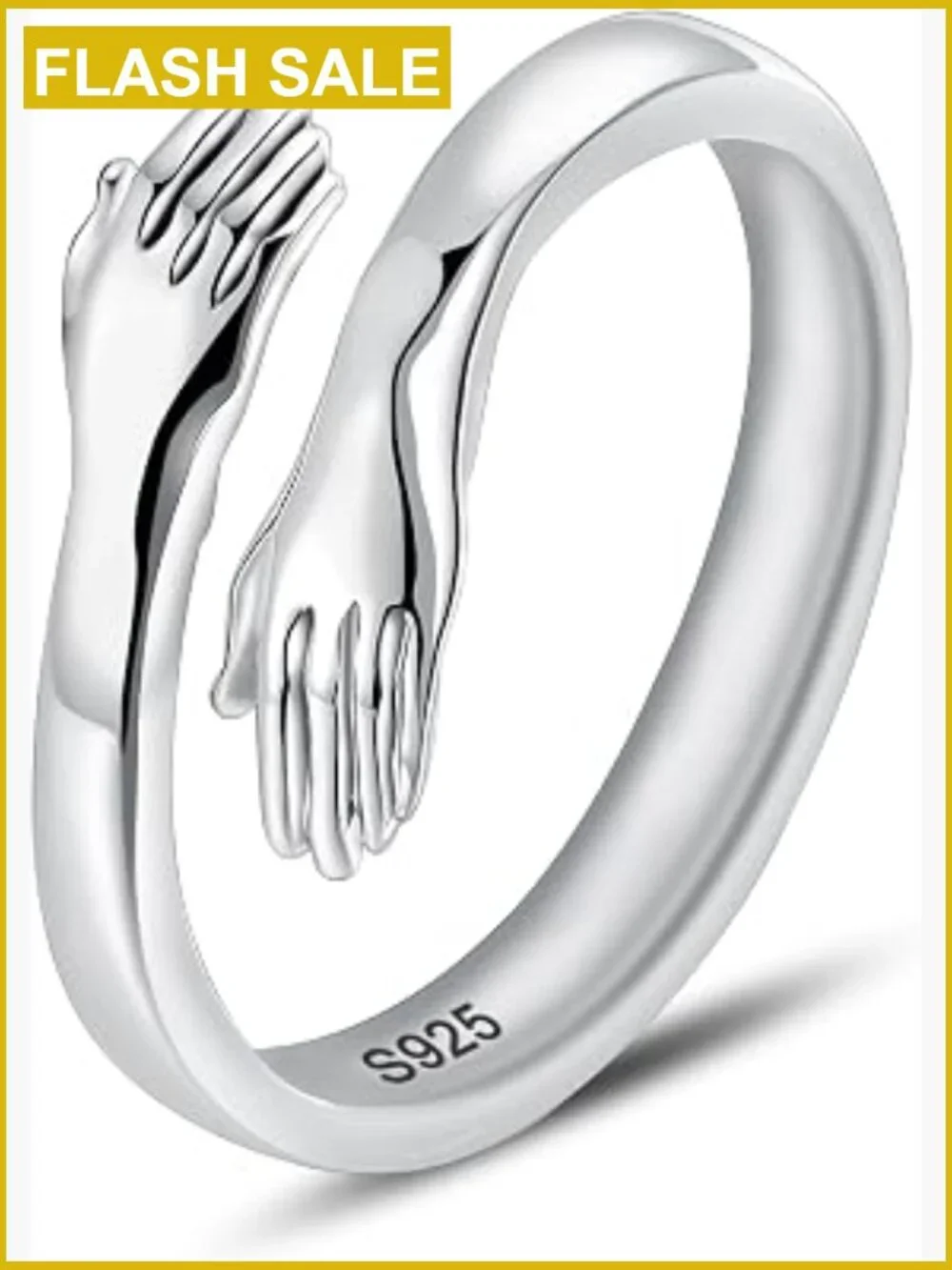 Adjustable Sterling Silver Hug Ring Women Hope Hands Friendship Jewelry Gift