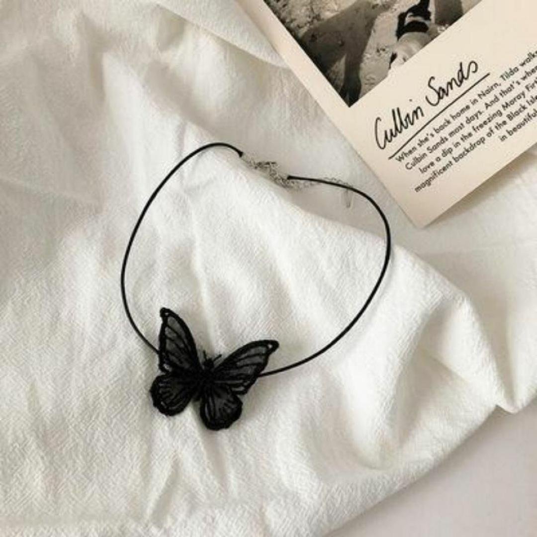 Butterfly Choker Necklace - Korean Style, Ryosangata, Jirai-kei, Gothic Lolita, Harajuku Style