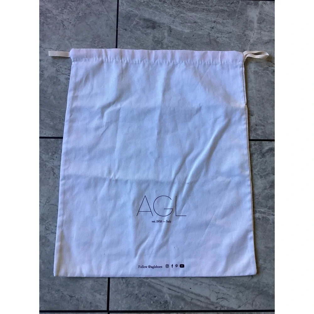 AGL Attilio Giusti Leombruni White Cotton Drawstring Shoe Handbag Dust Bag 13x17