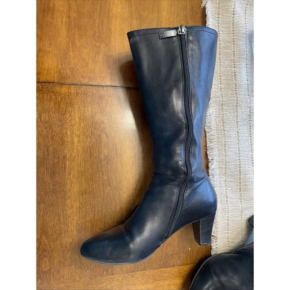 Gerry Webber Knee High‎ Black Leather Boots 7.5 Dual Zip Kate