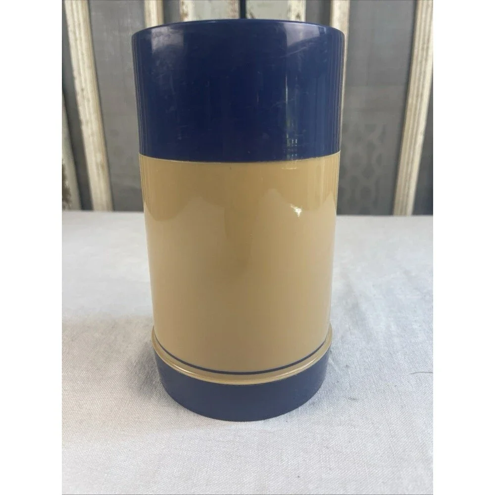 Aladdin Wide Mouth Thermos Vintage Blue & Tan 1 Pint Inner Safety Shield