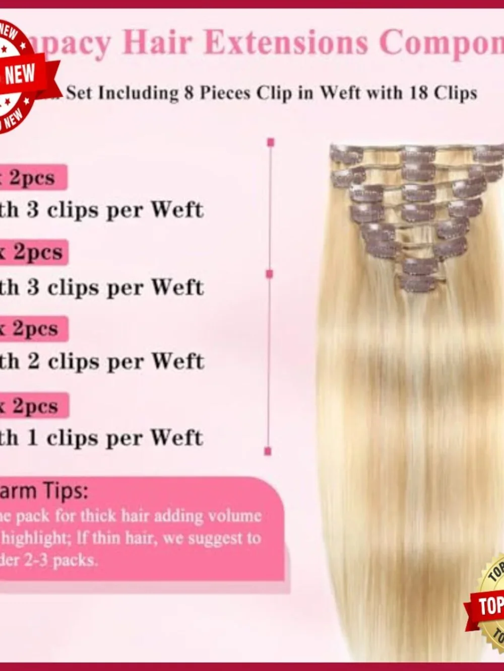 Clip In Human Hair Extensions 16 Inch Double Weft 8pcs Remy