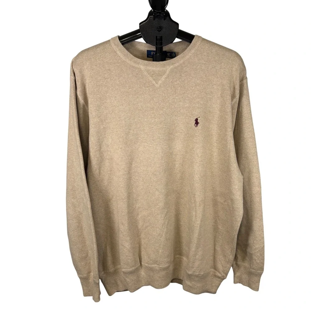 Polo Ralph Lauren Mens XLT Tall Tan Cotton‎ Crewneck Sweater Pullover Pony Logo