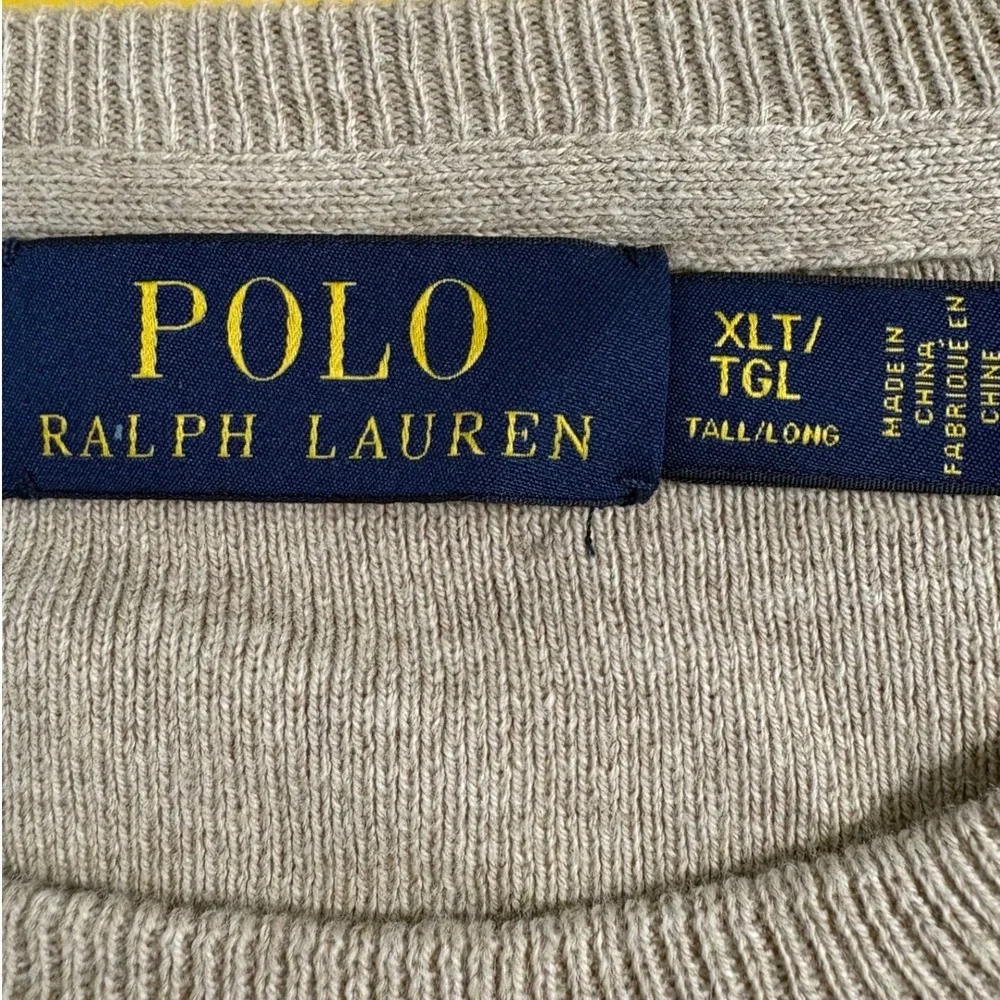Polo Ralph Lauren Mens XLT Tall Tan Cotton‎ Crewneck Sweater Pullover Pony Logo